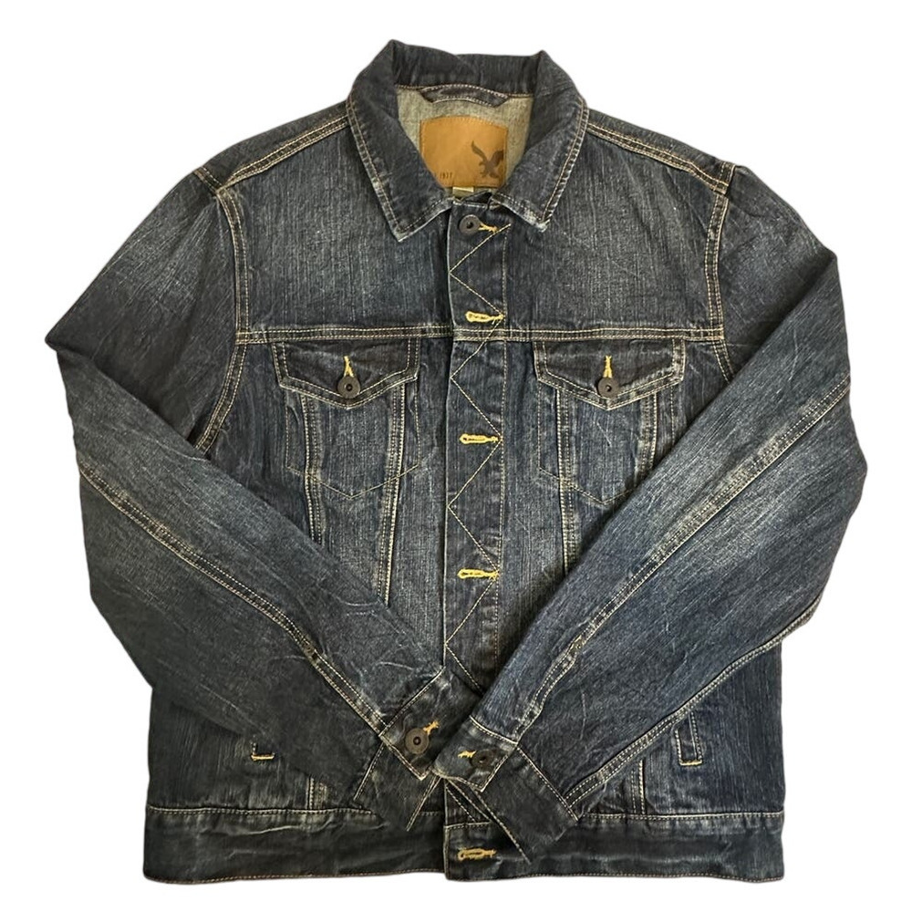 American Eagle Outfitters Womens Dark Denim‎ Button Jean Jacket Large Trucker